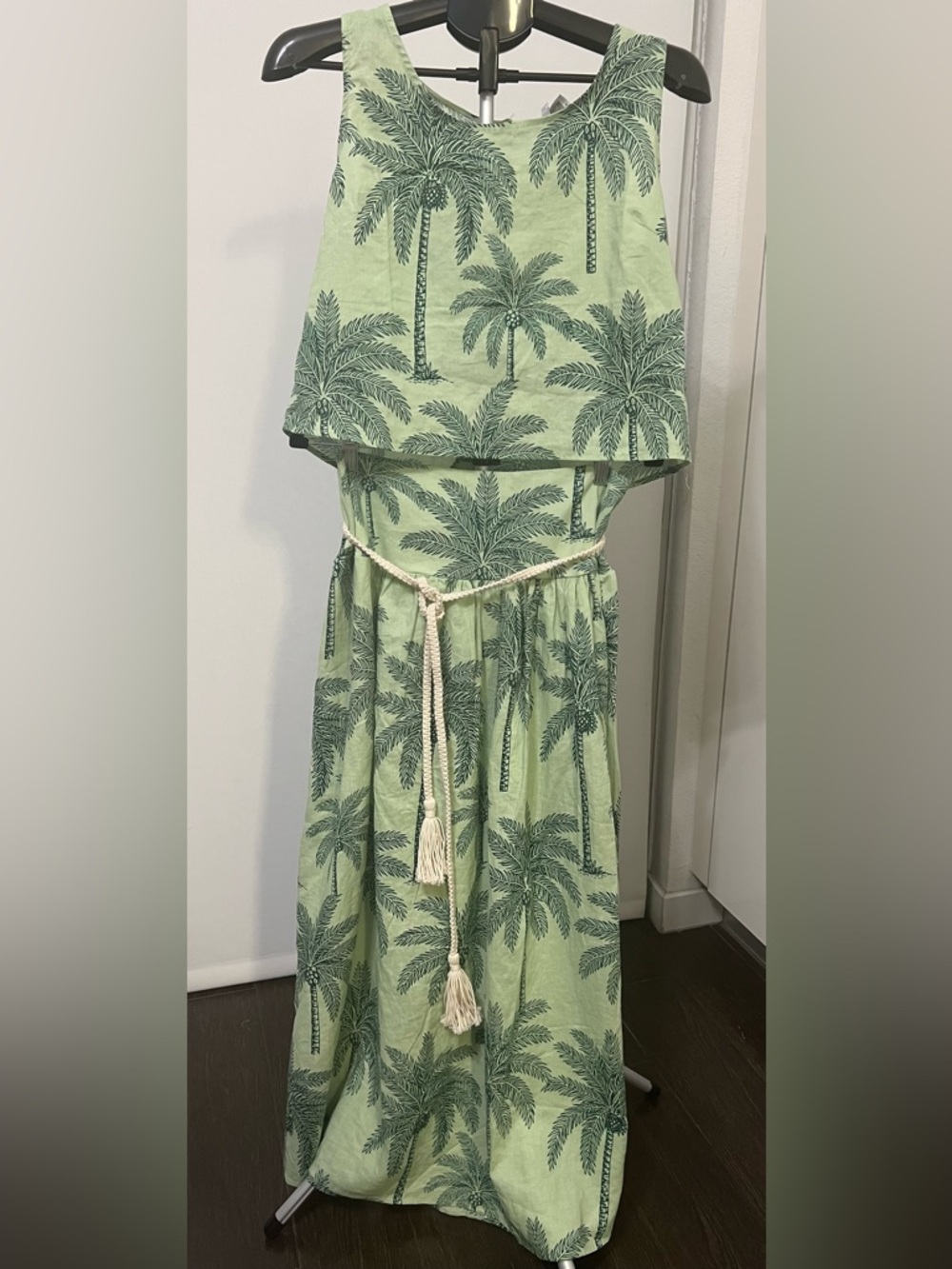 C&C California Palm Print Linen Blend Crop Top & Maxi Skirt Set M
